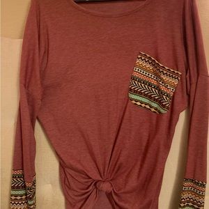 POGTMM soft heathered rose tee with striped detail EUC size M